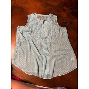Daniel Rainn 2X Sleeveless Blouse Top Blue White Polka Dot Crochet Trim